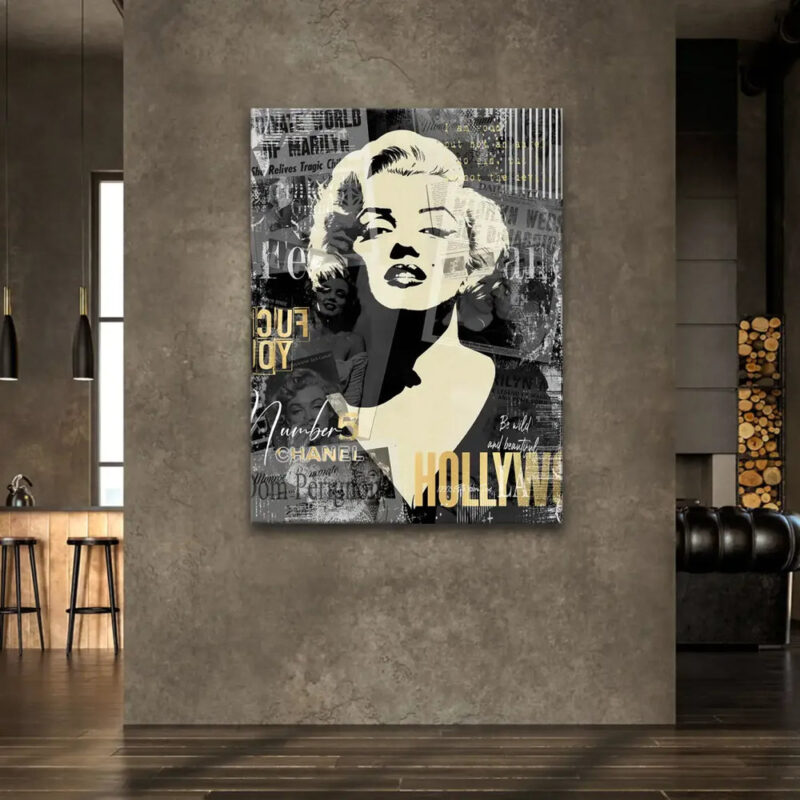 Mixed media collage wall art with newspaper and typography